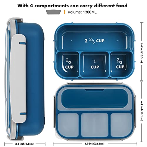 Yumuk Bento Box for Kids, 1300ML Lunch Box Kids with 4 Compartment & Food Picks Cake Cups, Lunch Box Containers for Adults/Kids/Toddler, Leak-Proof (Blue) - color: Blue