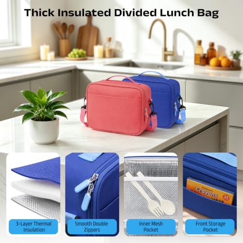 Kids Bento Lunch Box Set with 8.5oz Soup Cup Leak-Proof Container & Insulated Bag for Kids Girls Toddlers, School Travel - Navy Blue - color: Navy Blue
