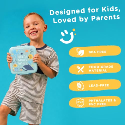 JXXM Bento Lunch Box for Kids with 8oz Soup Thermo,Leak-Proof Lunch Containers with 5 Compartment,Thermo Food Jar Food Containers for School (Blue-Octopus) - color: Blue Octopus