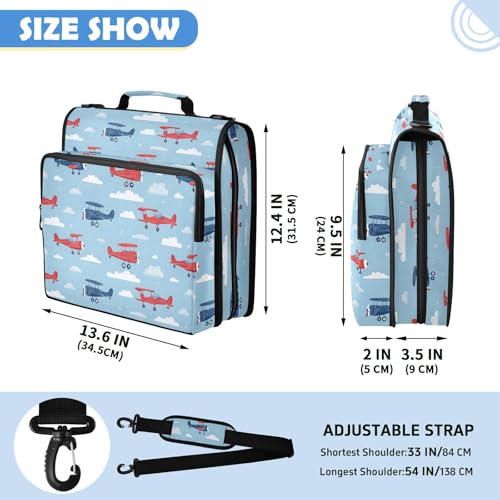 Cute Airplanes Cartoon 3 Ring Zipper Binder Bag with Laptop Pockets and Shoulder Strap Tote Binders Organizer Case for School Office - color: Airplanes