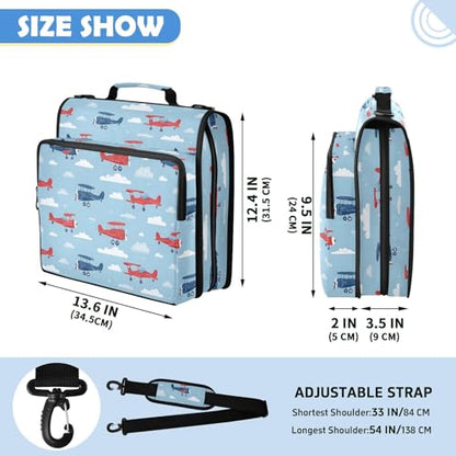 Cute Airplanes Cartoon 3 Ring Zipper Binder Bag with Laptop Pockets and Shoulder Strap Tote Binders Organizer Case for School Office - color: Airplanes
