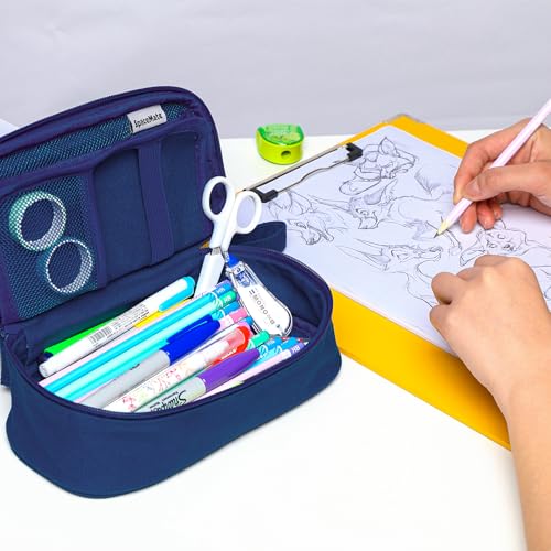 SPACEMATE Pencil Case Pouch Box Bag School Supplies Girls Boys Kids, Cute Preppy Stuff Large Big Capacity Aesthetic Pen Organizer, Back to College Stationary, Midnight Blue, Heavy Duty Canvas, 1800ml - color: Midnight Blue