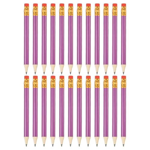 PATIKIL 24 Pieces Half Golf Pencils, 4" Mini Pre Sharpened Pencils #2 HB Short Graphite Pencils Bulk with Eraser for Golf Classroom Teacher Office Supplies, Purple - color: Purple