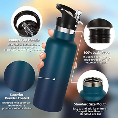 Volhoply 17oz Kids Insulated Water Bottle,Stainless Steel Water Bottles with Straw Lid,Reusable Metal Cups Water Bottle,Double Wall Vacuum Sports School Water Flask Keep Cold (Dark Night,1 Set) - color: Dark Night