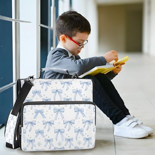 Blue Bows Zipper Binder for School with Shoulder Strap & Extra Pockets - 1.5 Inch 3-Ring Binder Holds 500+ Sheets, Textbooks, Laptop - color: Blue Bows