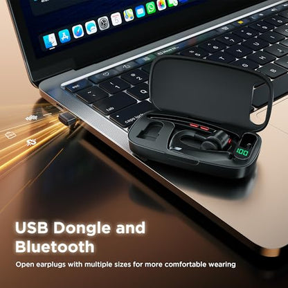 Bluetooth Headset V5.3, Wireless Headset with Dual Noise-Canceling Mics, Portable Charging Case, 300H Standby Time, Hands Free Headphones for PC/Cell Phones, Trucker/Office/Work - color: Black