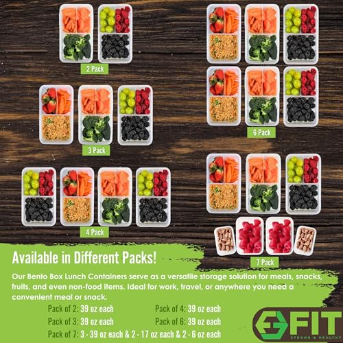 FIT Strong & Healthy Bento Lunch Box & Meal Prep Containers, Food & Snack Storage for Adults & Kids, Microwave, Freezer, & Dishwasher Safe, Reusable, Airtight Lid, Removable Compartments, 39oz, 6 Pack - size: 6 Pack, 39 oz