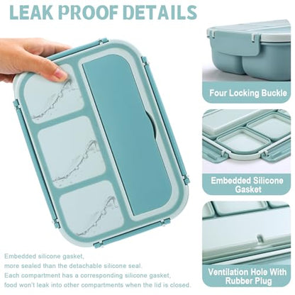 shell and turtle Bento Box Adult Lunch Box, Lunch Containers for Kids Girls Boys with 4 Compartments, Lunchable Food Container with Utensils, Sauce Jar, Muffin Liners, 40 Oz/5 Cup, Light Teal - color: Light Teal