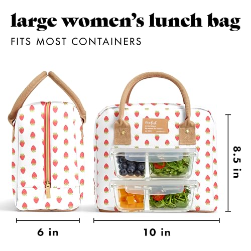 Fit & Fresh Bloomington Lunch Bag for Women - Insulated Large Lunch Box for Work with Containers, Leak-Resistant, Stain-Resistant, Zipper Closure, Strawberry - color: Strawberry