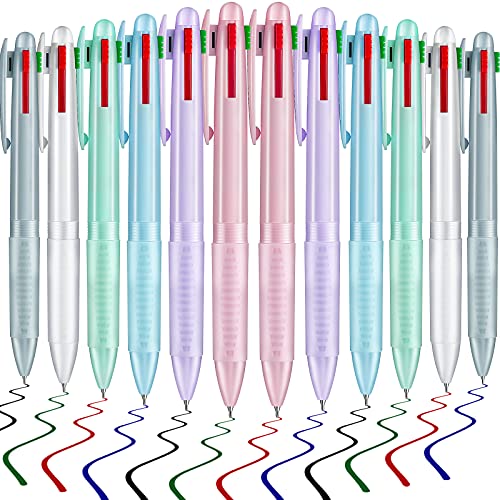 Zonon 12 Pieces Multicolor Ballpoint Pen 0.5 mm 4 Colored Retractable Fine Point Ballpoint Pen for Classroom Office Stationery Party Favors Gift Supplies