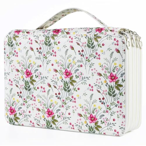 YOUNGCOL 200 Slots Colored Pencil Case Color Pencil Organizer Storage Large Capacity Pencil Case (White + Floral) - color: White + Floral, size: 200 Slots