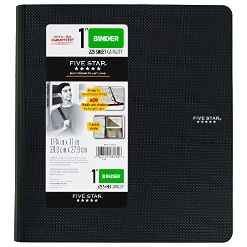 Five Star 1 Inch 3 Ring Binder, Plastic, Color Selected for You, 1 Count (26134)