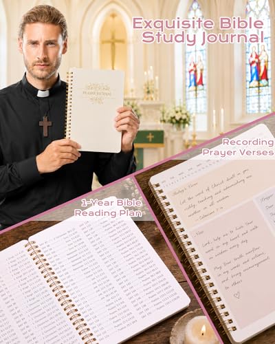 XKDOUS 60 Pcs Bible Study Supplies, Bible Study Kit for Women, Bible Journaling Supplies with Spiral Notebook Journal, Bible Tabs, Pen Case and More, Bible Highlighters and Pens No Bleed for Books - color: Pink