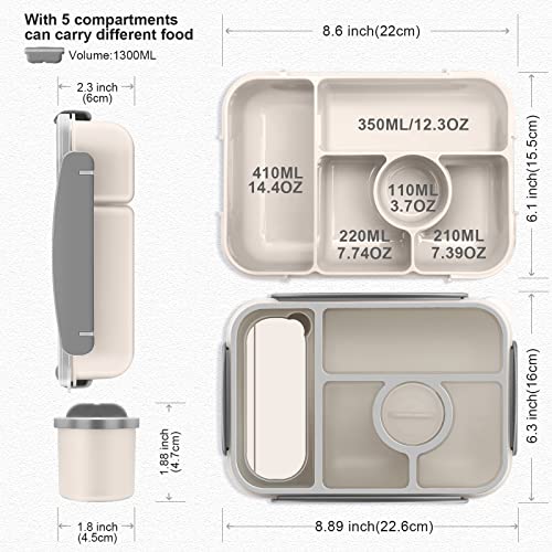 Amathley Bento Box Adult Lunch Box Kids,Lunch Containers for Adults/Kids/Toddler,5 Compartments Bento Lunch Box with Sauce Vontainers,Microwave & Dishwasher & Freezer Safe,BPA-Free (White) - color: White