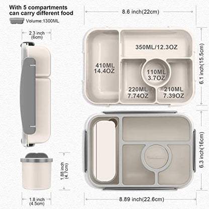 Amathley Bento Box Adult Lunch Box Kids,Lunch Containers for Adults/Kids/Toddler,5 Compartments Bento Lunch Box with Sauce Vontainers,Microwave & Dishwasher & Freezer Safe,BPA-Free (White) - color: White