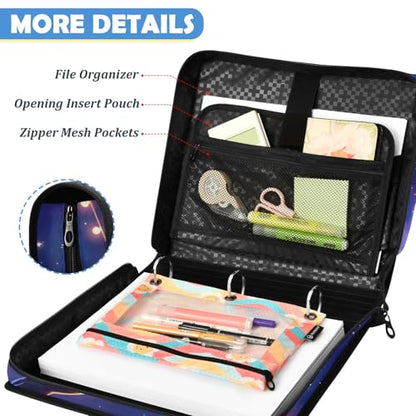Melting Moon 2inch 3 Ring Zipper Binder Multi-Pocket Storage Holds 14 Inch Laptop for Students and Office Use - color: Melting Moon