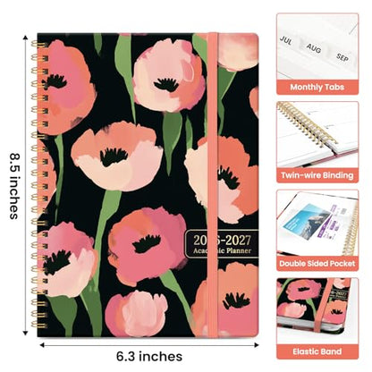 Planner 2026-2027, Academic Year Weekly and Monthly Calender Planner, from Jul 2026 - Jun 2027, Spiral Bound School Planning Book, Perfect for Teacher, Student, Women & Men, A5 (6.3" x 8.5"), Midnight Poppies - color: Y-Midnight Poppies, size: (6.3"x8.5")