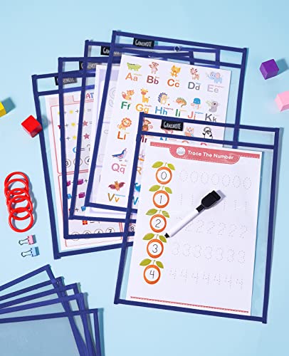 GAMENOTE 30팩 드라이 지우개 포켓, 25.4x35.6cm(10x14인치) 재사용 가능한 슬리브, | 30개의 재사용 가능한 PVC 포켓에는 21.6 x 27.9cm(8.5 x 11인치) 및 22.9 x 30.5cm(9 x 12인치) 시트를 담을 수 있습니다. 양면 - color: 블루., size: 30 Pack