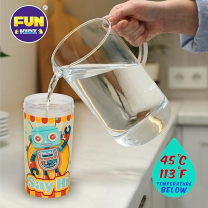 17oz Robot Kids Water Bottle, Toddler Spout Cover and Carry Handle Design Lid Leak Proof BPA free Cup for Boys Ages 3+ Dishwasher Safe for Sports School Travel with Silicon Straw