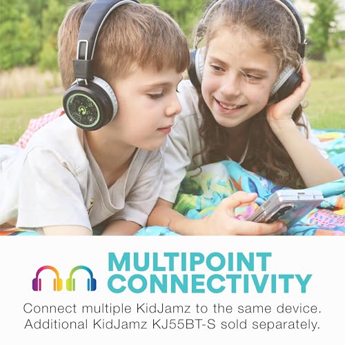 MEE audio KidJamz Share Bluetooth Headphones for Kids with LED Lights, 85dB Volume Limiter, Microphone, 40h Battery; Childrens Headset for School/iPhone/iPad/Tablet (Model: KJ55BT-S, 1-Pack) - color: Black, style: Share