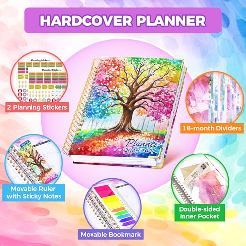 Academic Planner 2026-2027, 18 Months Weekly & Monthly Calendar Planner | July 2026 - Dec 2027, 9" x 11.6" A4 Size, Hardcover Daily Agenda with Tabs, Inner Pocket, Bookmark, Stickers, Sticky Note Set - color: Colorful Tree of Life, size: A4