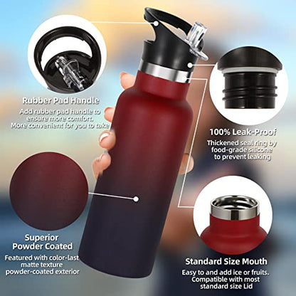 Volhoply 17oz Kids Insulated Water Bottle,Stainless Steel Water Bottles with Straw Lid,Double Wall Vacuum Metal Cups Water Bottle,Reusable Sports School Water Flask Keep Cold(Red Purple,1 Set) - color: Red Purple