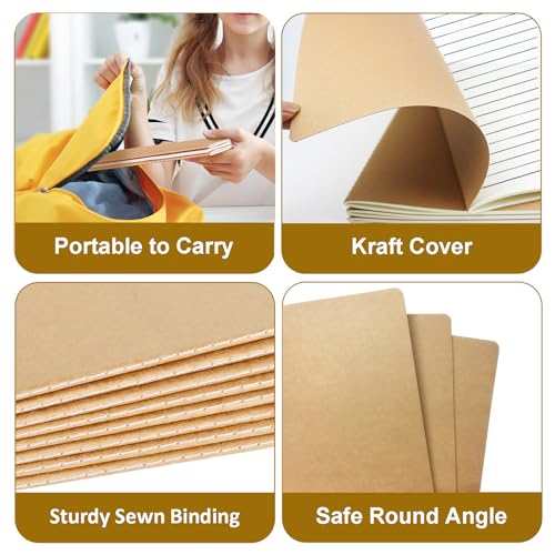 zmybcpack 12 Pack Journal Notebook Kraft Brown Cover Lined Notebooks for Travelers, Students, Office - Memo Diary Subject Notebooks Planner - A5 Size, 8.26”x5.5”, 60 Lined Pages/30 Sheets - size: 8.2 x 5.5 inch(12pack lined)