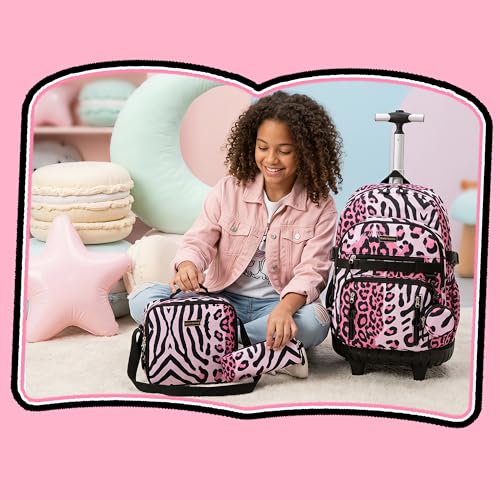 Rolling Backpacks for Kids Backpack for Girls with Lunch Bag Pencil Case 16.5" Kids Backpack with Wheels Roller Backpacks for Girls - color: Heifenaixin