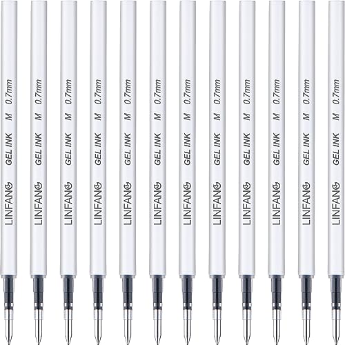 Black Gel Pens Refills, 12 Pack Retractable Gel Ink Pen Refills Bulk, Medium Point 0.7mm Tip Smooth Writing Quick Dry Gel Pen Refills for Journaling Writing School Office Supplies (12 Black 0.7mm) - style: 12 Black 0.7mm