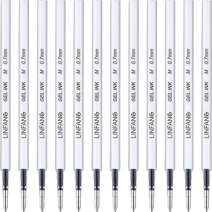 Black Gel Pens Refills, 12 Pack Retractable Gel Ink Pen Refills Bulk, Medium Point 0.7mm Tip Smooth Writing Quick Dry Gel Pen Refills for Journaling Writing School Office Supplies (12 Black 0.7mm) - style: 12 Black 0.7mm