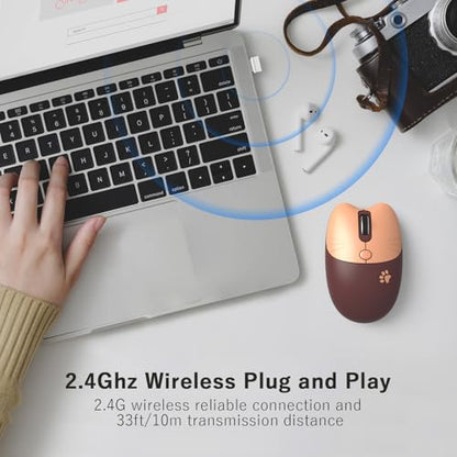 Cute Cat Wireless Mouse, 2.4GHz Wireless Silent Mouse, USB Receiver Plug and Play, 3 Adjustable DPI, Compatible with Notebook, PC, Laptop, Computer- Coffee Colorful - color: Coffee