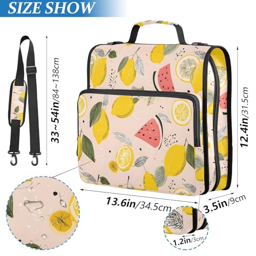 3 Ring Zipper Binder Lemon Watermelon Binders Bag with Shoulder Strap 500 Sheets Paper Organizer Trapper Keeper Documents Storage File Folder for School Office - color: A2807