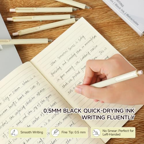 Aesthetic pens Black Ink Pens Cream Pen Fine Point Smooth Writing Pens, High-End Series Pens for Journaling Note Taking, Cute Office School Supplies Gifts for Women Men - color: 25 Beige Black Ink