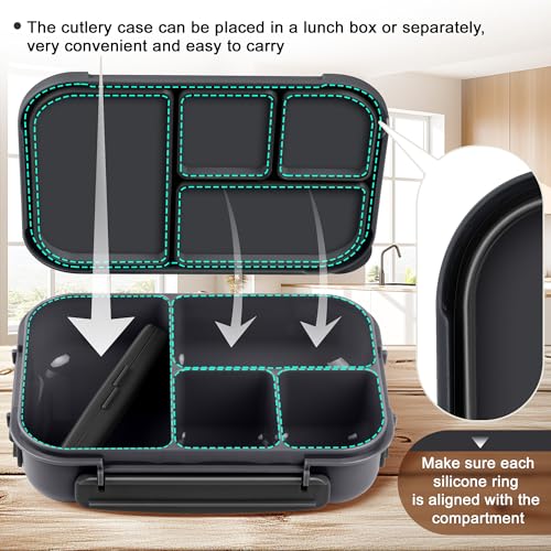 Amathley Lunch Box Kids,Bento Box Adult,Leakproof Lunch Containers for Adults/Kids/Toddler,1200ML-4 Compartments bento Lunch box with Utensil,Microwave & Dishwasher & Freezer Safe (Dark Gray) - color: Dark Gray