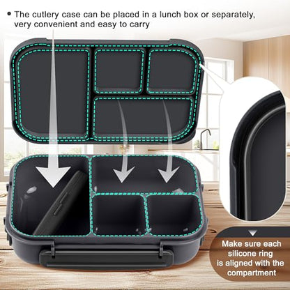 Amathley Lunch Box Kids,Bento Box Adult,Leakproof Lunch Containers for Adults/Kids/Toddler,1200ML-4 Compartments bento Lunch box with Utensil,Microwave & Dishwasher & Freezer Safe (Dark Gray) - color: Dark Gray