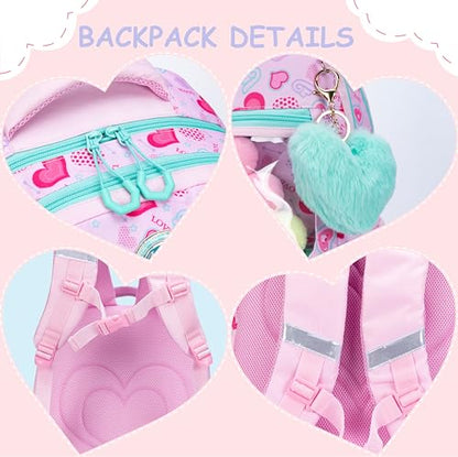 Pink Rolling Backpacks with Wheels for Girls Aesthetic Rolling Backpack for Elementary with Lunch Box School Trolley Backpack for Girls School Supplies - color: Pinklove