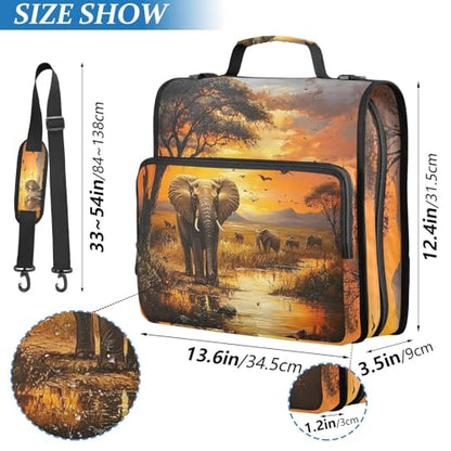 3 Ring Zipper Binder with Shoulder Strap Sunset Bird Elephant 2 Inch Zippered Binder Bag 500 Sheet Capacity Multi Pockets for School Supplies - color: Multi21