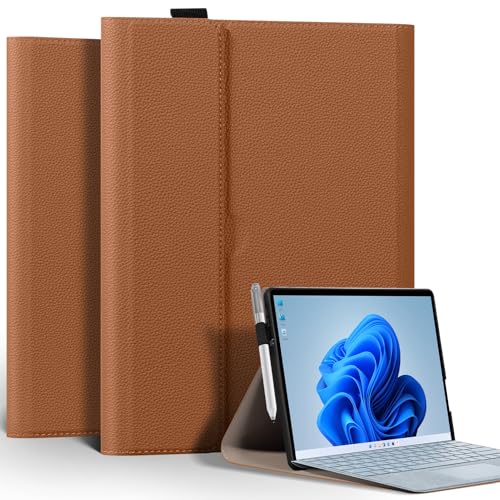 Leather Case for Microsoft Surface Pro 8 13" 2021, Brown | Compatible with Type Cover | Pencil Holder | Protective Shell | For 2015-2025 Models - color: Brown, size: Surface Pro 8 13-inch