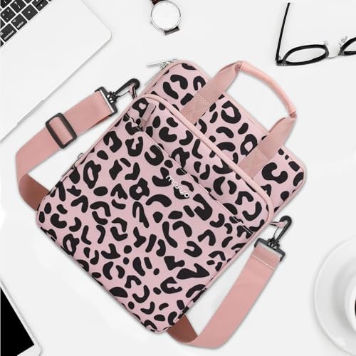 MOSISO 12.9 inch Tablet Sleeve Bag for iPad Pro 13 M4&iPad Air 13 M3 M2,iPad Pro 12.9 M2 M1 6/5th,Surface Laptop Go 12.4,Galaxy Tab S8+/S9+ 12.4, Leopard Grain Tablet Shoulder Bag with 3 Pockets, Pink - color: Pink