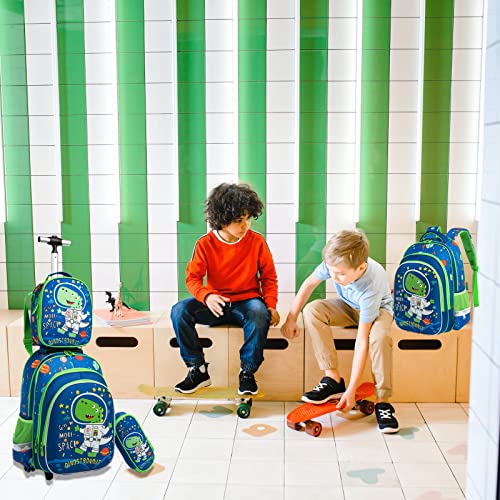 School Bags Kids Rolling Dinosaur Backpack With Wheels Trolley - 3PCS Boys Cat Backpack With Lunch Box Blue - color: Blue-220223-2-l