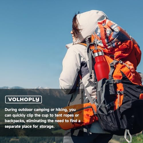 Volhoply 20oz Uninsulated Single Walled Water Bottle, Stainless Steel Reusable Water Bottles with Handle & Carabiner, BPA Free 18/8 304 Sports Water Bottles for Camping Hiking（Red,1） - color: Red