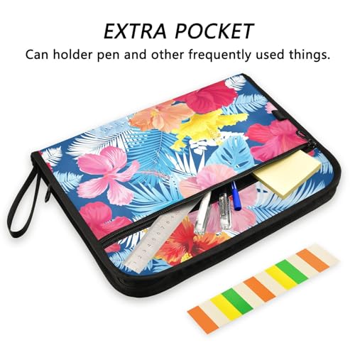 Hibiscus Flower and Leaf File Folders,Plastic Folders with 13 Pockets,Expandable File Folder for Documents School Students Office,Aesthetic Folder with Labels A4 Letter Size - color: Multi 25