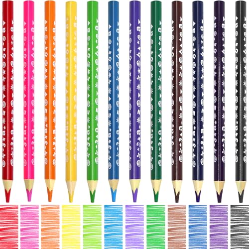 12 Colors Jumbo Colored Pencils for Teens Adults Trendy Stuff, Triangle Thick Coloring Pencils Art Supplies, Fat Color Pencil Set for Drawing Sketching Doodling, Stocking Stuffers, Easy Grip - style: Long