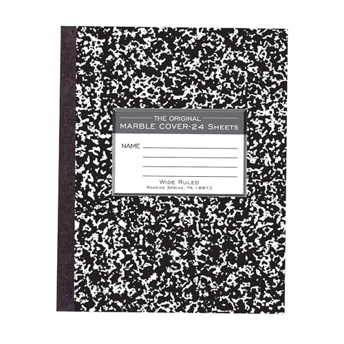 ROARING SPRING Flexible Cover Composition Notebook, Black Marble, Wide Ruled w/Margin, 24 Sheets (48 Pages), 8.5" × 7", Center-Sewn, Made in USA - size: 8.5" x 7" 24 Sheets, style: 1 Book