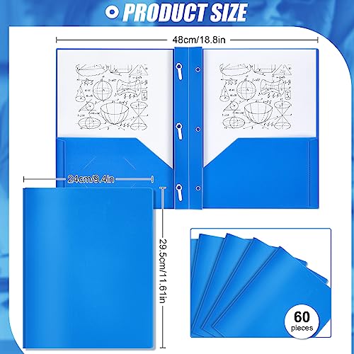 Yeaqee 60 Pcs Blue Plastic Folders with Pockets and Prongs Plastic Folder 2 Pockets 3 Prongs with Business Card Slot Back to School Folders for Students, Teachers, Office Workers - color: Blue