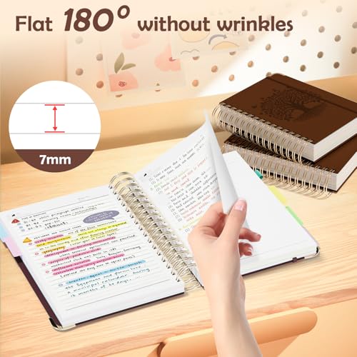 QIYVLOS Hardcover Spiral Notebook, B5 Journal with Removable Dividers Tabs, 5 Subject Notebook College Ruled, 320 Pages 8"x10" Leather Notebooks for Work School Study, Lined Journal for Women, Brown - color: B5/Brown