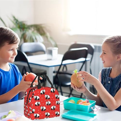 Panda Red Lunch Box - Insulated Lunch Bags for Kids Boys Girls Reusable Lunch Tote Bags, Perfect for School/Camping/Hiking/Picnic/Beach/Travel - color: Panda Red