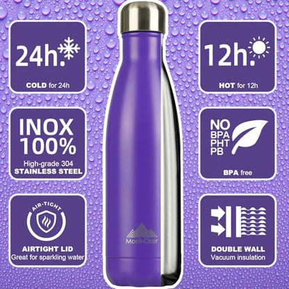 Mont-Clair Stainless Steel Water Bottle, Vacuum insulated - BPA Free, 12h Hot & 24h Cold Drinks, Metal Water Bottle 17 oz Leakproof, Ideal for Adult, Kids, Running - Purple - color: Purple, style: 17 Ounces