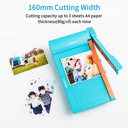 Paper Cutter Mini Paper Trimmer Guillotine Cutter 6 Inch (160mm) Grid Line Panel Scale Paper Cutter for Craft Paper Photo and Cardstock Label Craft Supplies for Office Home School (Blue) - color: Blue