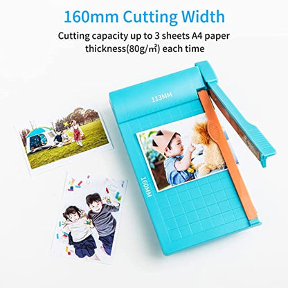 Paper Cutter Mini Paper Trimmer Guillotine Cutter 6 Inch (160mm) Grid Line Panel Scale Paper Cutter for Craft Paper Photo and Cardstock Label Craft Supplies for Office Home School (Blue) - color: Blue